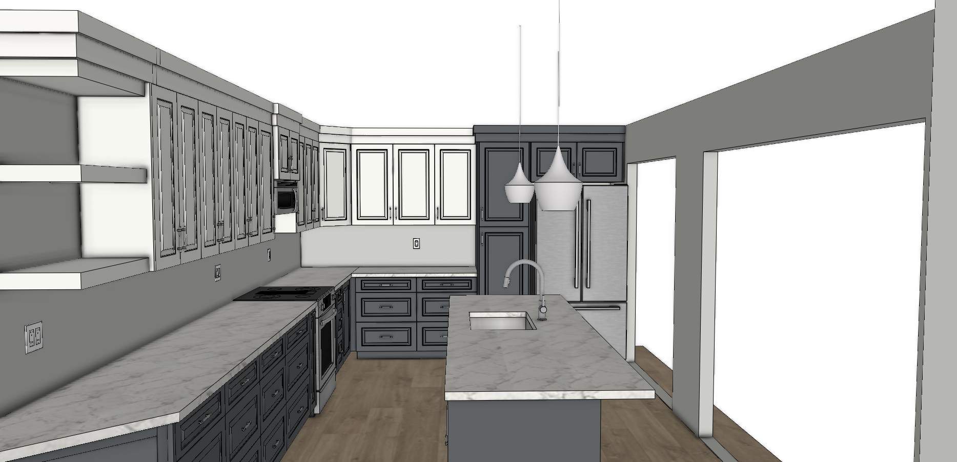 Design rendering of the new open-concept main floor, view 3