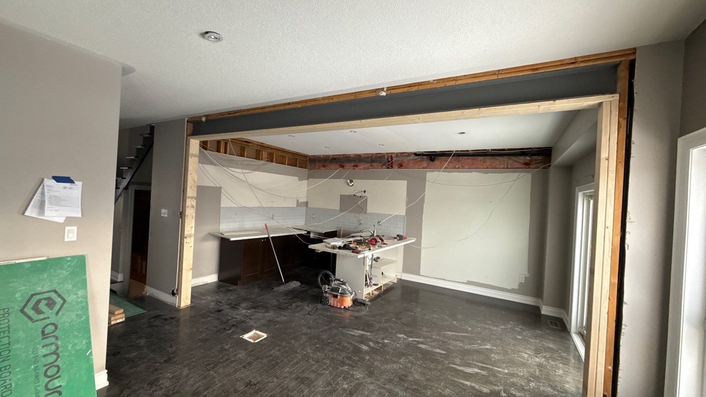 Steel beam installed where the kitchen column was removed