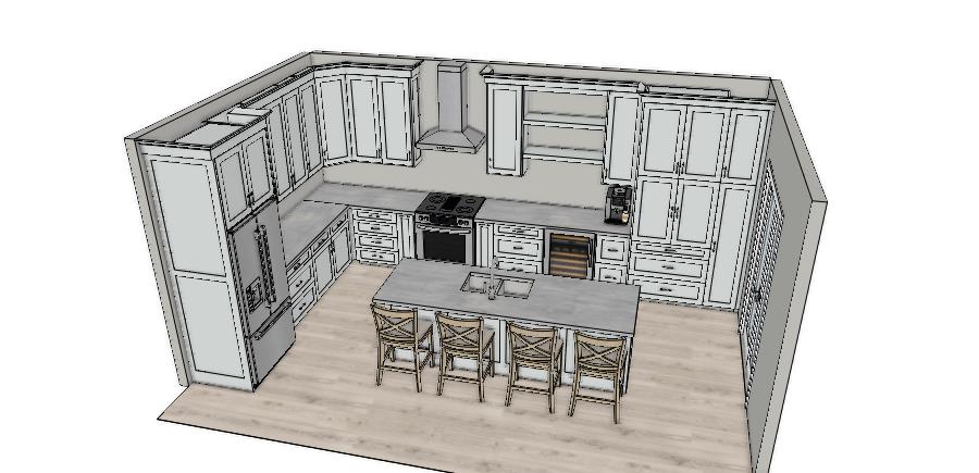 Design rendering, kitchen perspective, view 2