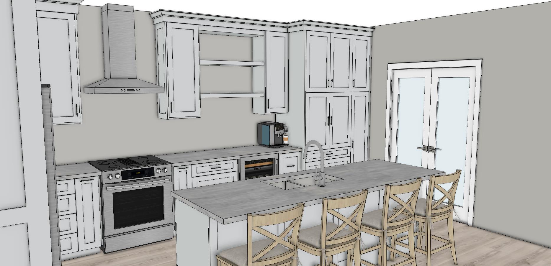 Design rendering, kitchen perspective, view 3