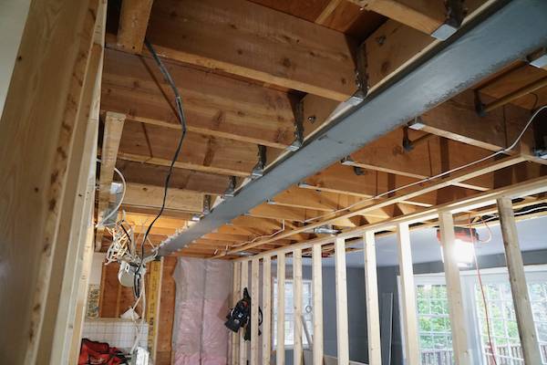Structural wall removal beam installation Durham Region