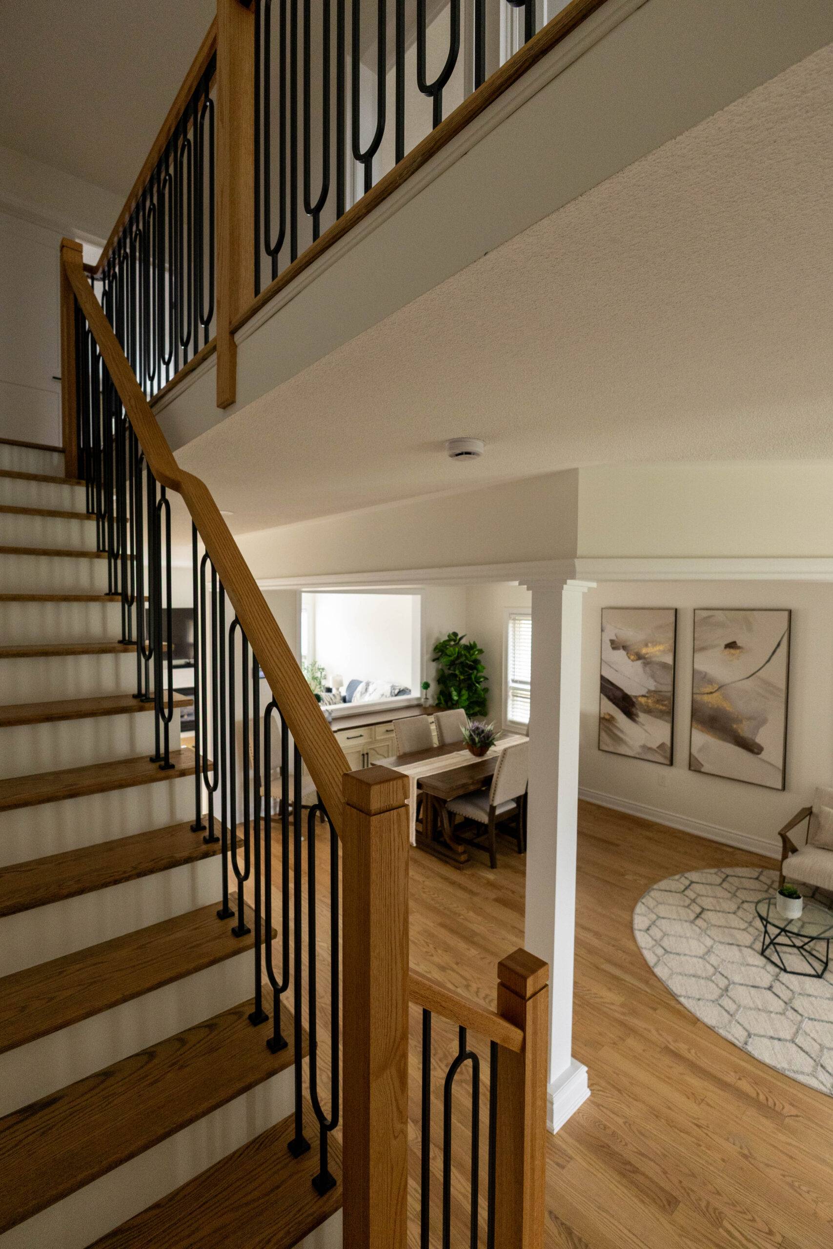 Stair recapping oak treads black balusters