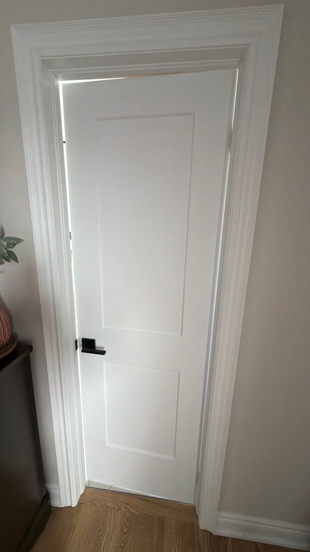 Interior door installation with casing