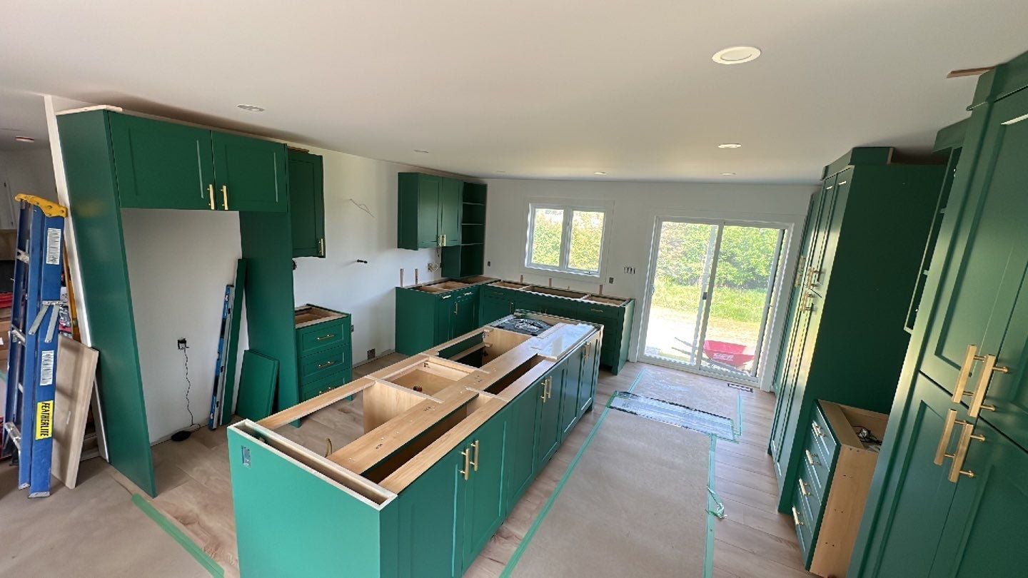 Bar area install with glass uppers