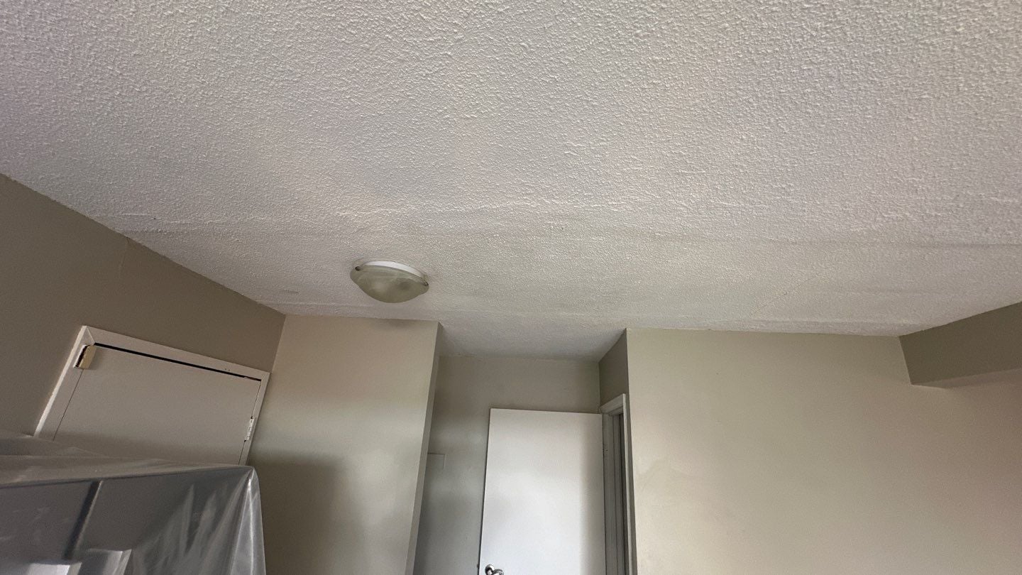 Ceiling before — popcorn and leak damage