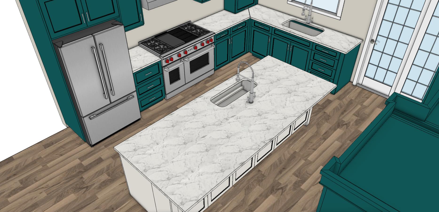 Custom kitchen design rendering overview - Raglan Oshawa