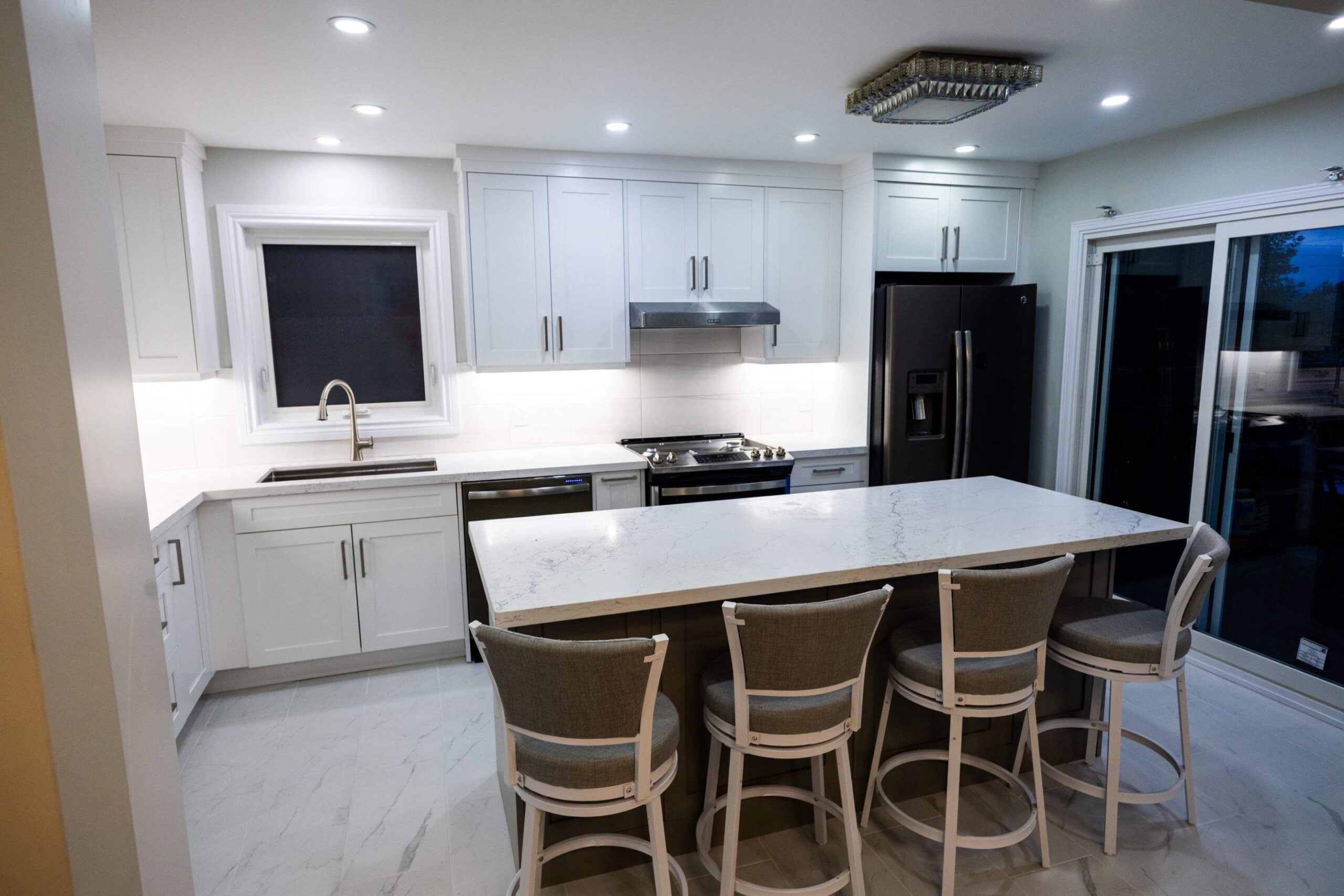 Pickering kitchen renovation with porcelain tile flooring and pantry wall