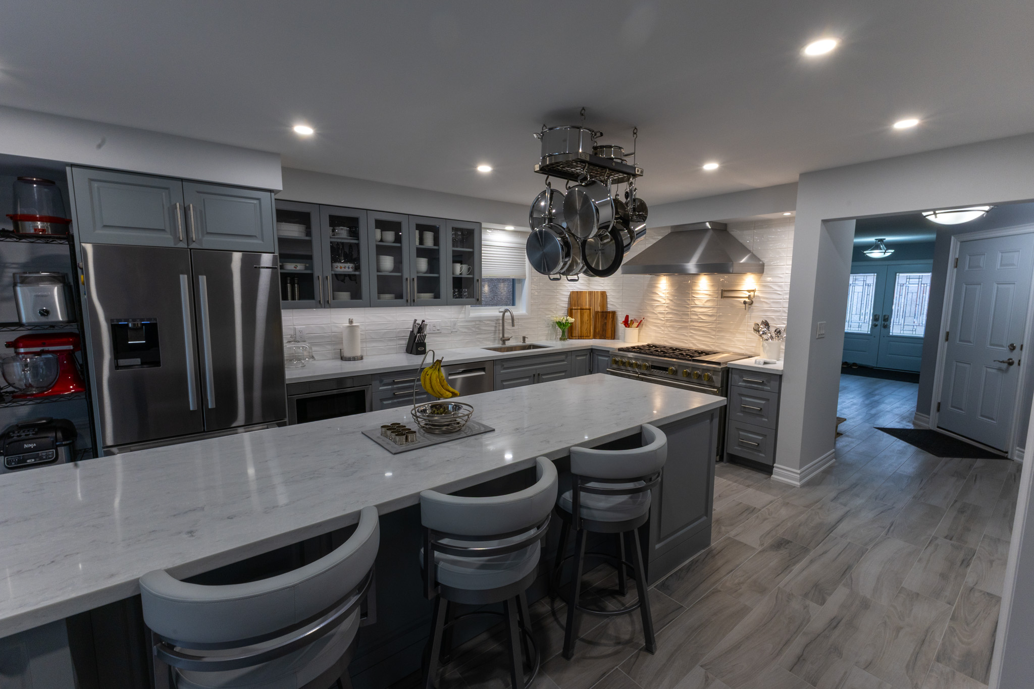 Finished kitchen with island, view 2