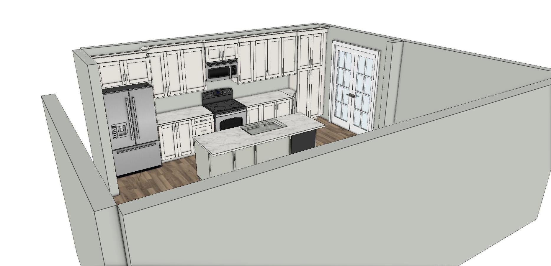 Design — custom kitchen perspective rendering for the Clarington main floor