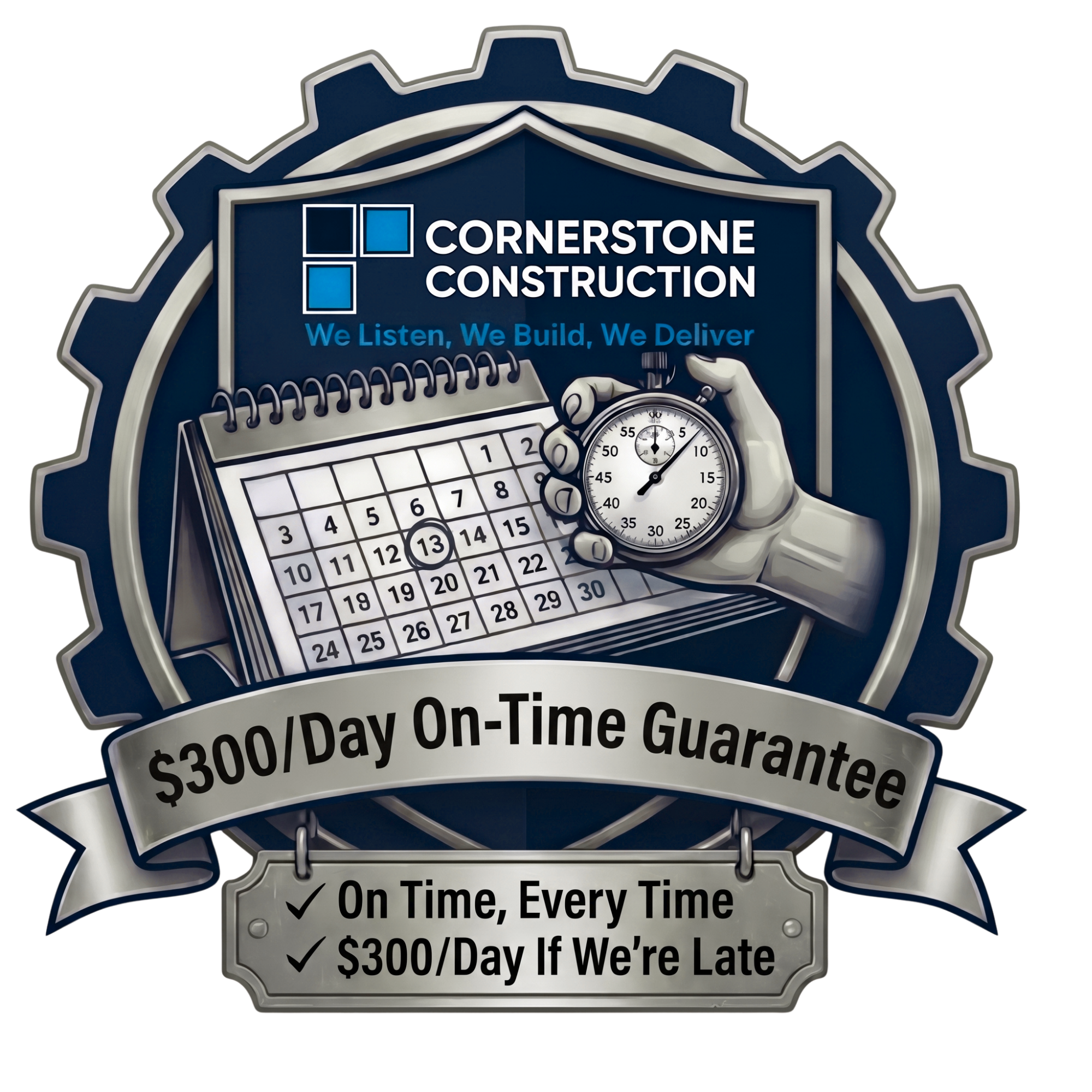 Cornerstone Construction $300/Day On-Time Guarantee