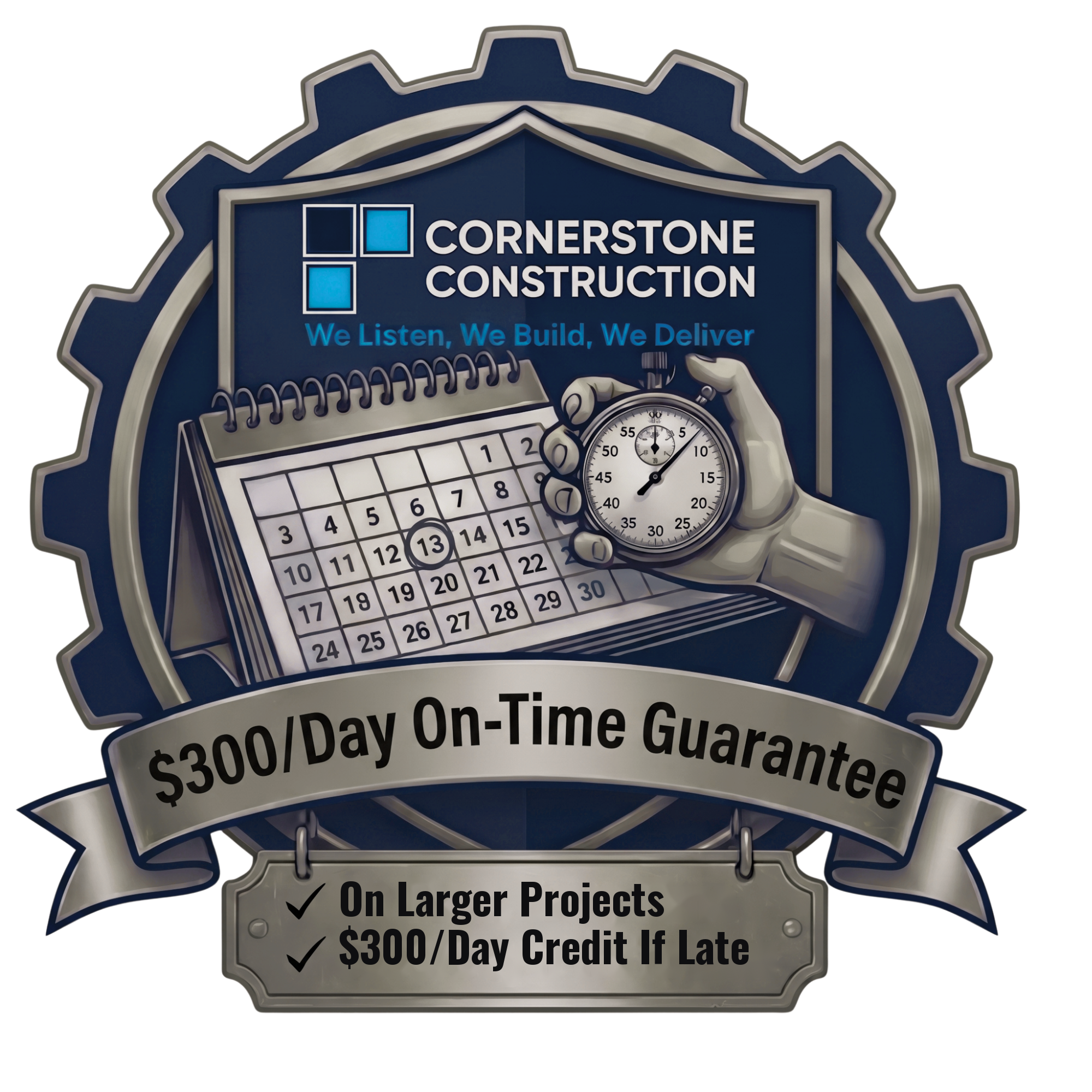 Cornerstone Construction $300/Day On-Time Guarantee